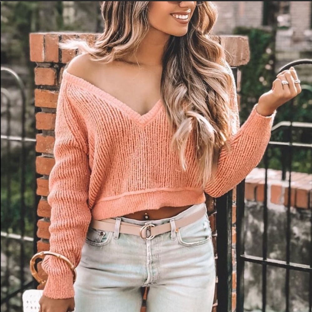 FREE PEOPLE Pullover Pink/Reed v-neck oversized sweater